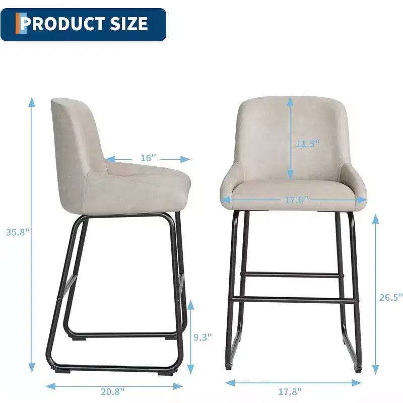 PU Leather Counter Height Bar Stools Set of 3/4,26.5Seat Height,Ergonomic Padded Back & Footrest,Sturdy Metal Frame,Upholstered Armless Bar Chairs