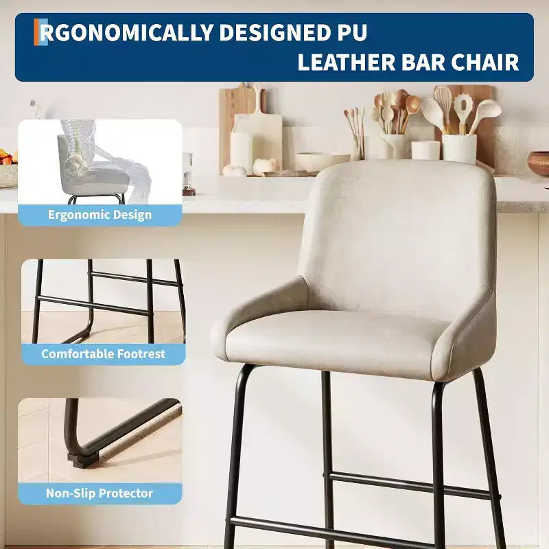 PU Leather Counter Height Bar Stools Set of 3/4,26.5Seat Height,Ergonomic Padded Back & Footrest,Sturdy Metal Frame,Upholstered Armless Bar Chairs