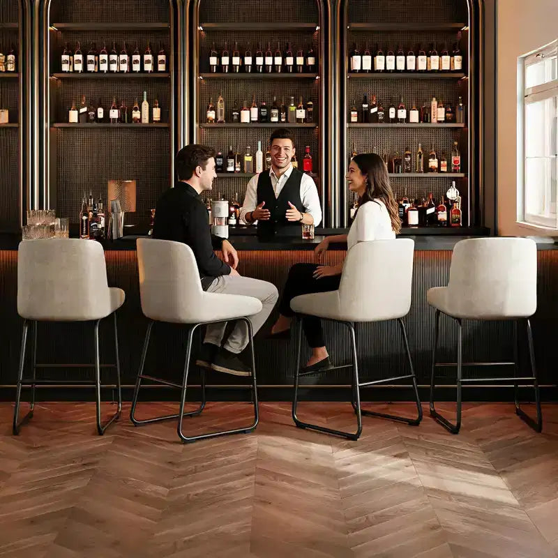 PU Leather Counter Height Bar Stools Set of 3/4,26.5Seat Height,Ergonomic Padded Back & Footrest,Sturdy Metal Frame,Upholstered Armless Bar Chairs