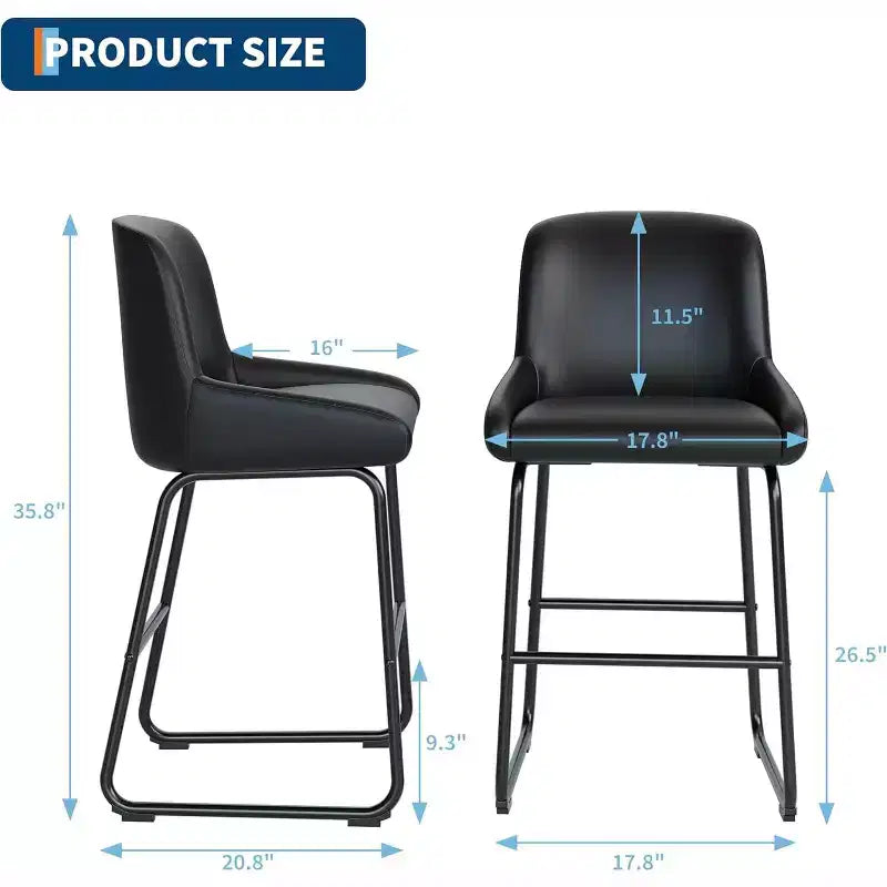 PU Leather Counter Height Bar Stools Set of 3/4,26.5Seat Height,Ergonomic Padded Back & Footrest,Sturdy Metal Frame,Upholstered Armless Bar Chairs