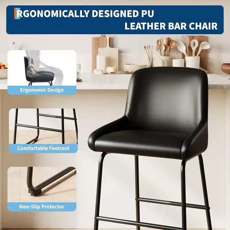PU Leather Counter Height Bar Stools Set of 3/4,26.5Seat Height,Ergonomic Padded Back & Footrest,Sturdy Metal Frame,Upholstered Armless Bar Chairs