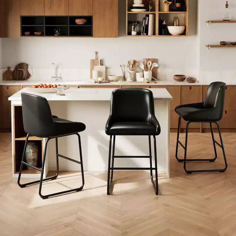 PU Leather Counter Height Bar Stools Set of 3/4,26.5Seat Height,Ergonomic Padded Back & Footrest,Sturdy Metal Frame,Upholstered Armless Bar Chairs