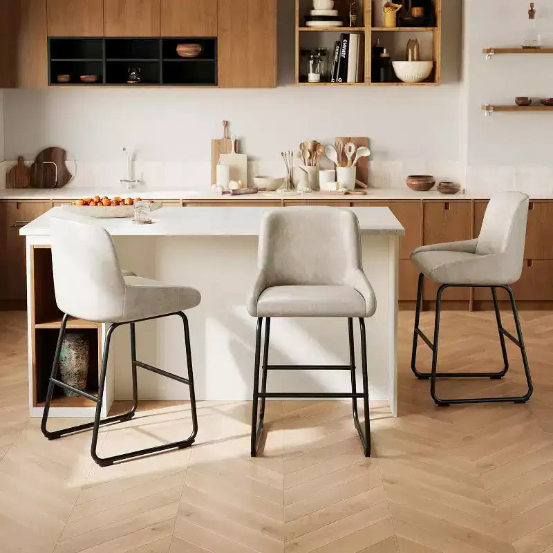 PU Leather Counter Height Bar Stools Set of 3/4,26.5Seat Height,Ergonomic Padded Back & Footrest,Sturdy Metal Frame,Upholstered Armless Bar Chairs