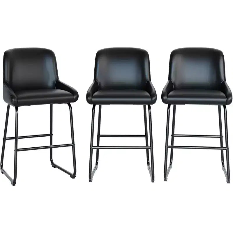 PU Leather Counter Height Bar Stools Set of 3/4,26.5Seat Height,Ergonomic Padded Back & Footrest,Sturdy Metal Frame,Upholstered Armless Bar Chairs