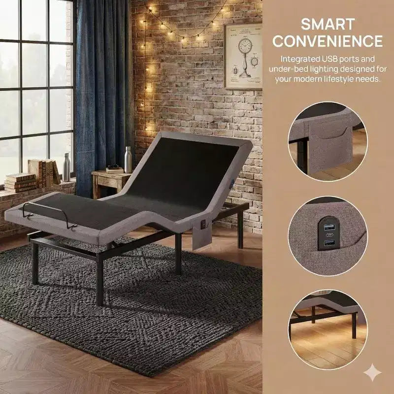 Marsail Twin XL Size Electric Bed Frame, Zero-Gravity and Zero-Gap Modes, Adjustable Bed Frame with 4 USB Ports and Wireless Remote Control