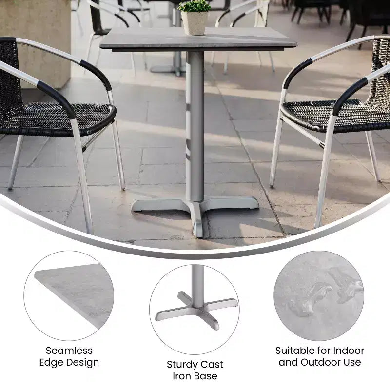 Flash Furniture Acadia Indoor Outdoor Tabletop with TopGuard HPL Technology and Cast Iron Bistro Table Base