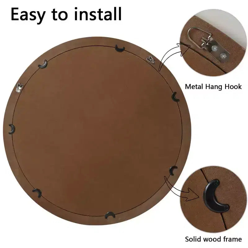 Whisen Farmhouse Round Decorative Wall Mirror with Beaded Decor, Rustic Wood Frame for Home - Antique Natural