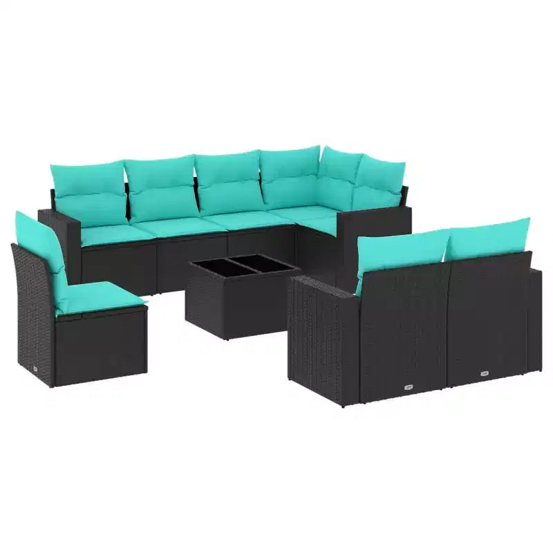 vidaXL 9 Piece Patio Sofa Set with Cushions Black Poly Rattan