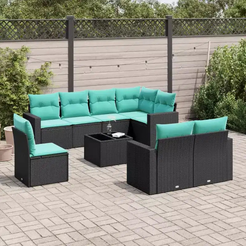 vidaXL 9 Piece Patio Sofa Set with Cushions Black Poly Rattan
