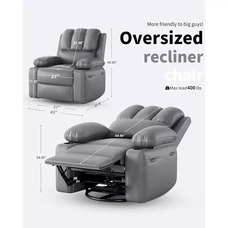 Oversized Extra Manual Leather Recliner Chair, Classic Reclining Seat with Lumbar & Arm Support, Home Theater Seating for Living Room,Bedroom,Nursery