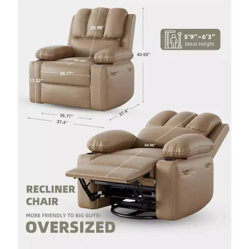 Oversized Extra Manual Leather Recliner Chair, Classic Reclining Seat with Lumbar & Arm Support, Home Theater Seating for Living Room,Bedroom,Nursery