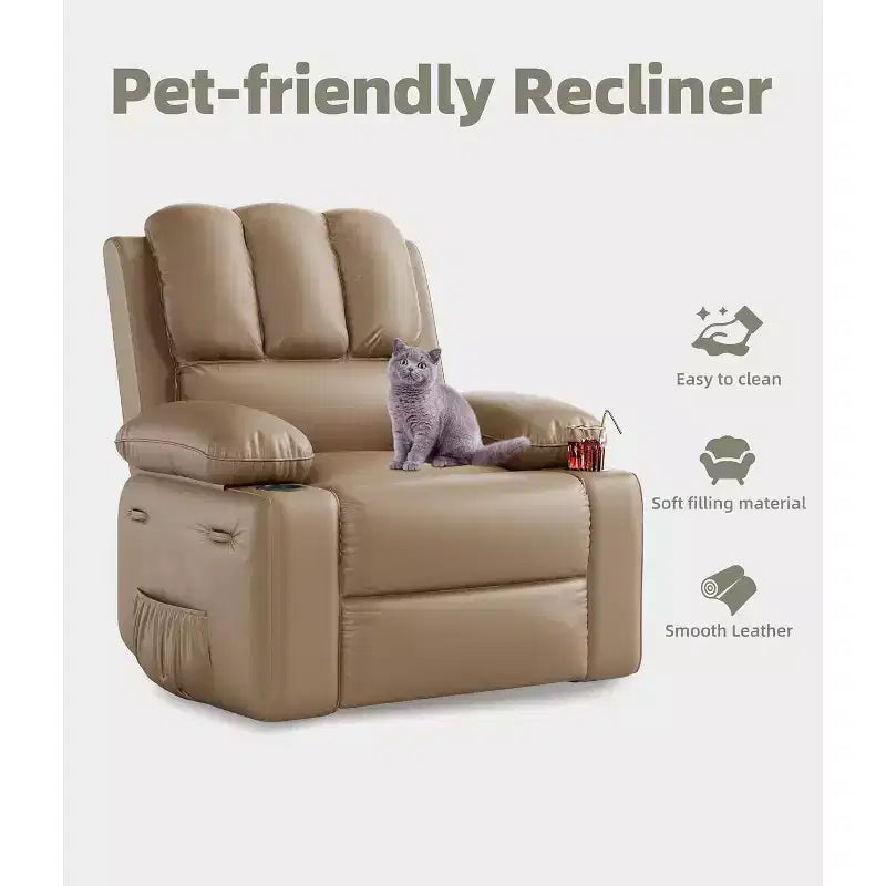 Oversized Extra Manual Leather Recliner Chair, Classic Reclining Seat with Lumbar & Arm Support, Home Theater Seating for Living Room,Bedroom,Nursery