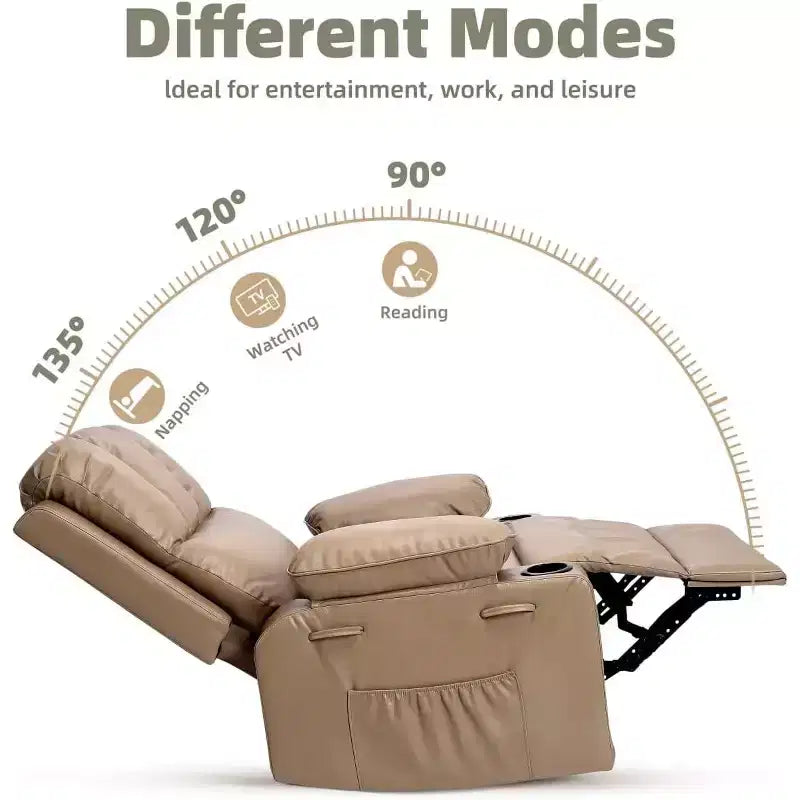 Oversized Extra Manual Leather Recliner Chair, Classic Reclining Seat with Lumbar & Arm Support, Home Theater Seating for Living Room,Bedroom,Nursery