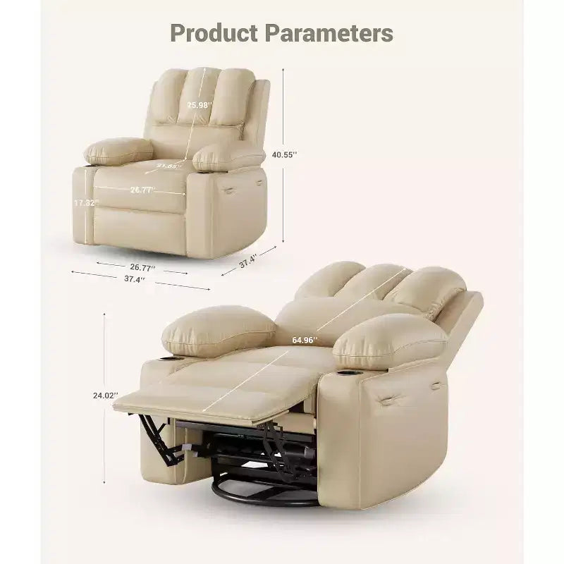 Oversized Extra Manual Leather Recliner Chair, Classic Reclining Seat with Lumbar & Arm Support, Home Theater Seating for Living Room,Bedroom,Nursery