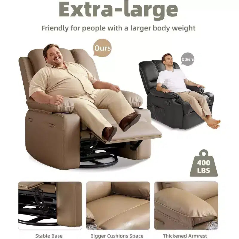 Oversized Extra Manual Leather Recliner Chair, Classic Reclining Seat with Lumbar & Arm Support, Home Theater Seating for Living Room,Bedroom,Nursery