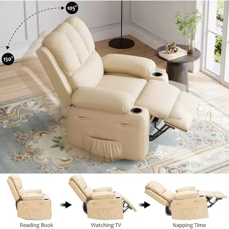 Oversized Extra Manual Leather Recliner Chair, Classic Reclining Seat with Lumbar & Arm Support, Home Theater Seating for Living Room,Bedroom,Nursery