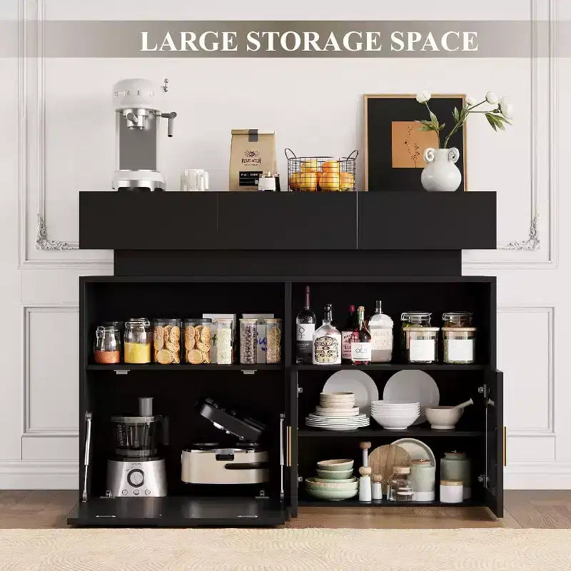Coffee Bar Cabinet, 3 Drawers, Adjustable Shelf, for Dinning Room, Living Room, Kitchen