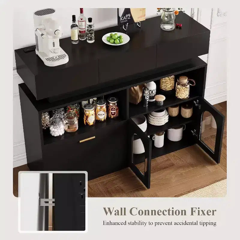 Coffee Bar Cabinet, 3 Drawers, Adjustable Shelf, for Dinning Room, Living Room, Kitchen