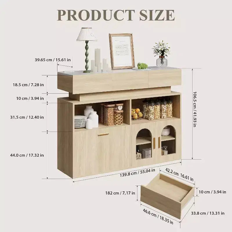 Coffee Bar Cabinet, 3 Drawers, Adjustable Shelf, for Dinning Room, Living Room, Kitchen