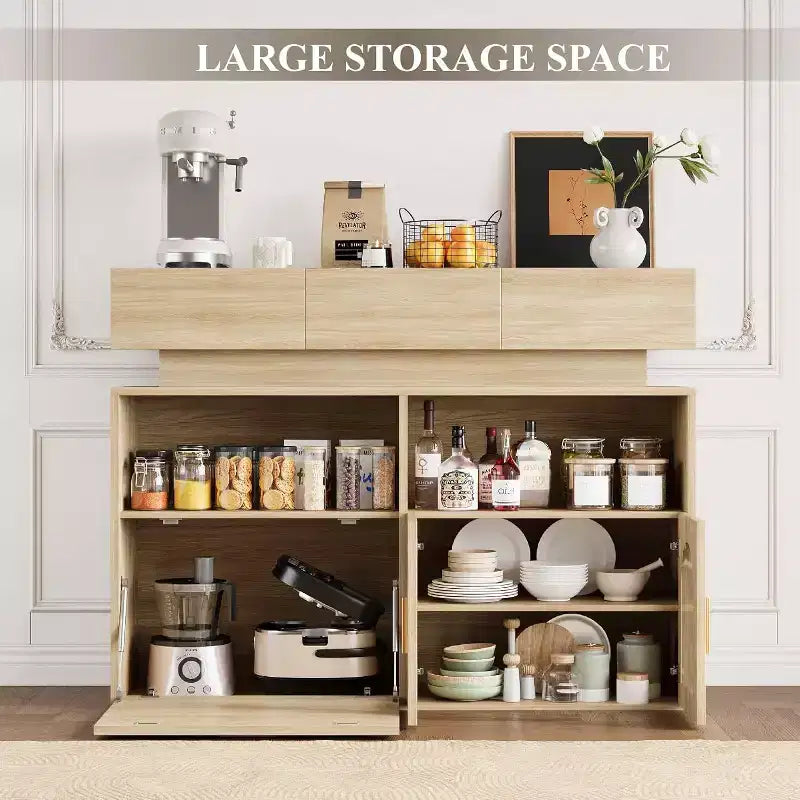 Coffee Bar Cabinet, 3 Drawers, Adjustable Shelf, for Dinning Room, Living Room, Kitchen