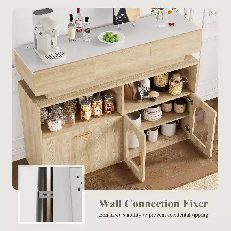 Coffee Bar Cabinet, 3 Drawers, Adjustable Shelf, for Dinning Room, Living Room, Kitchen