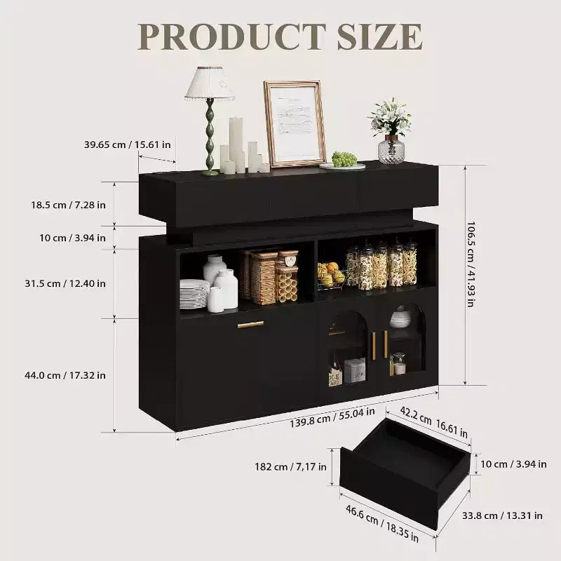Coffee Bar Cabinet, 3 Drawers, Adjustable Shelf, for Dinning Room, Living Room, Kitchen