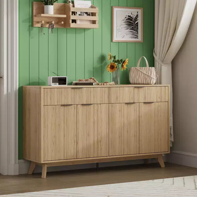 60'' Buffet Sideboard Cabinet with 2 Drawers and 4 Wave-Style Doors, Adjustable Shelves, Storage Console for Dining Room, Living Room, or Kitchen