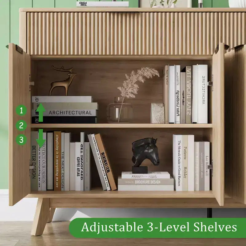 60'' Buffet Sideboard Cabinet with 2 Drawers and 4 Wave-Style Doors, Adjustable Shelves, Storage Console for Dining Room, Living Room, or Kitchen