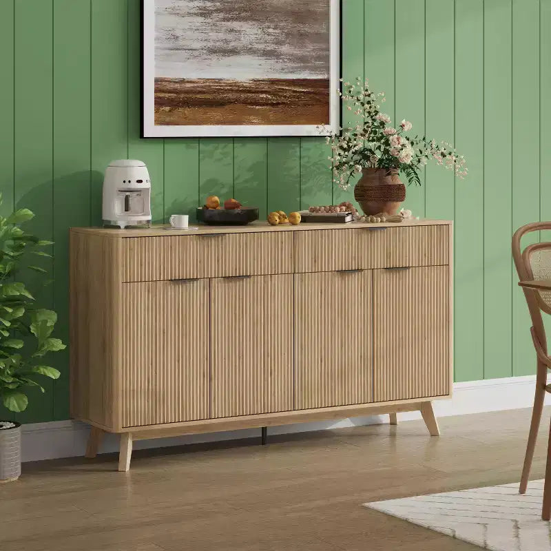 60'' Buffet Sideboard Cabinet with 2 Drawers and 4 Wave-Style Doors, Adjustable Shelves, Storage Console for Dining Room, Living Room, or Kitchen