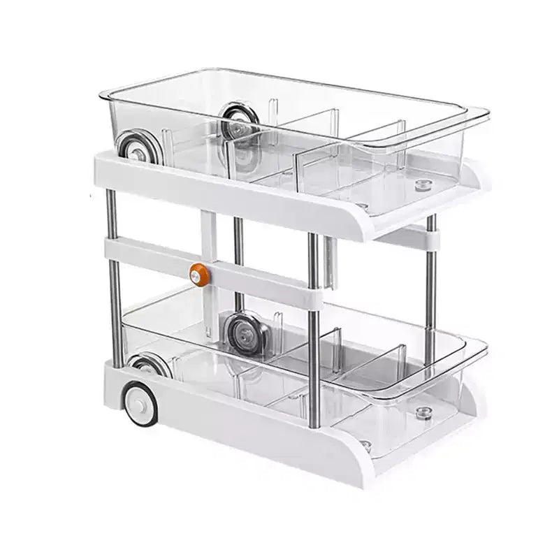 2-Tier Under Sink Organizer, Adjustable Height Pull Out Storage Shelves, Light Luxury White with Pulleys & Separators