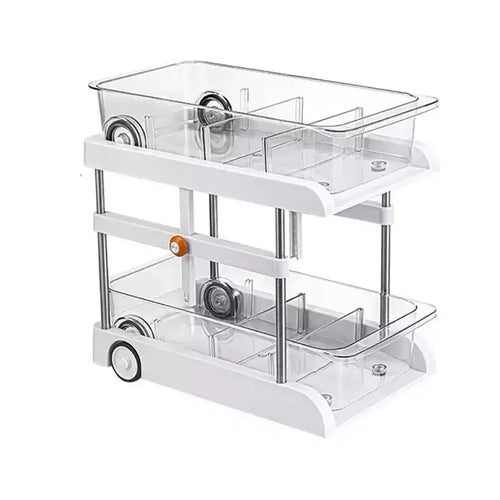 2-Tier Under Sink Organizer, Adjustable Height Pull Out Storage Shelves, Light Luxury White with Pulleys & Separators