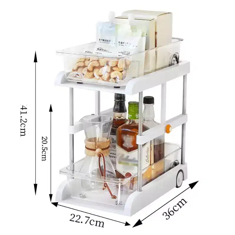 2-Tier Under Sink Organizer, Adjustable Height Pull Out Storage Shelves, Light Luxury White with Pulleys & Separators