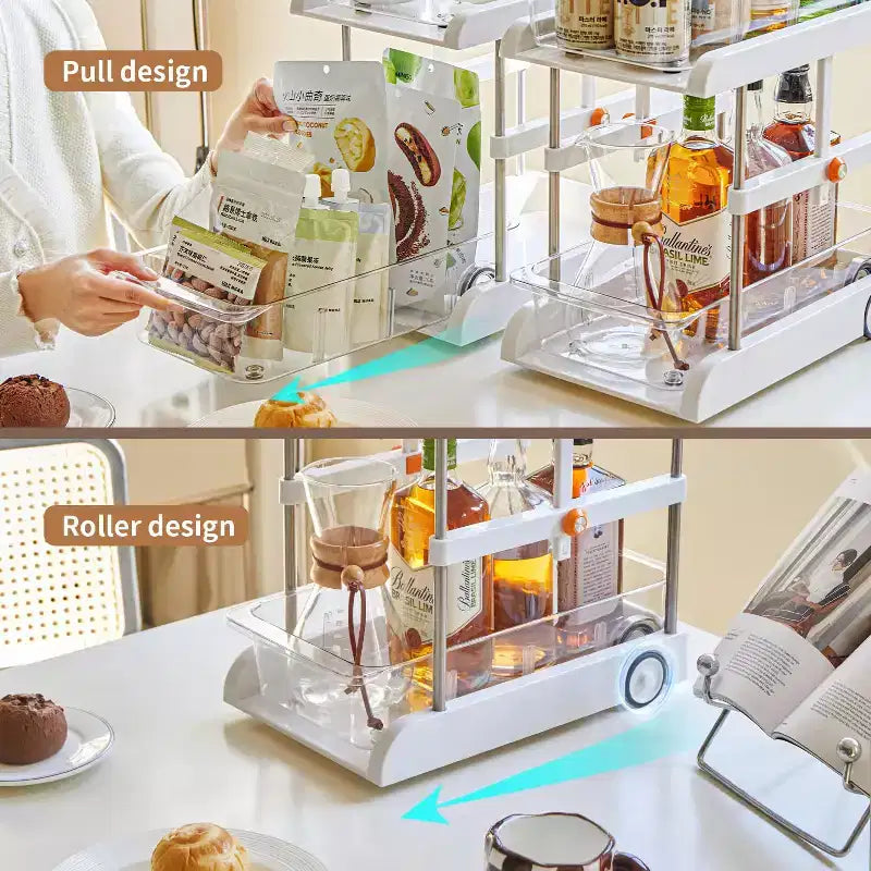 2-Tier Under Sink Organizer, Adjustable Height Pull Out Storage Shelves, Light Luxury White with Pulleys & Separators