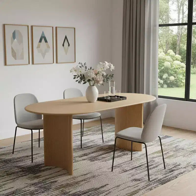HomeRoots 67 Natural Solid Wood Double Pedestal Base Oval Dining Table