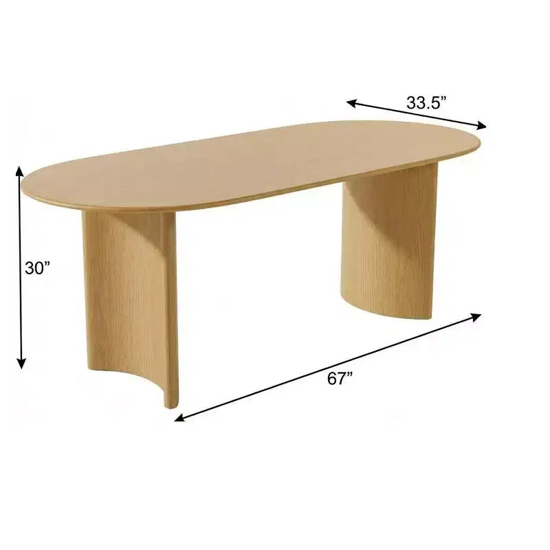 HomeRoots 67 Natural Solid Wood Double Pedestal Base Oval Dining Table