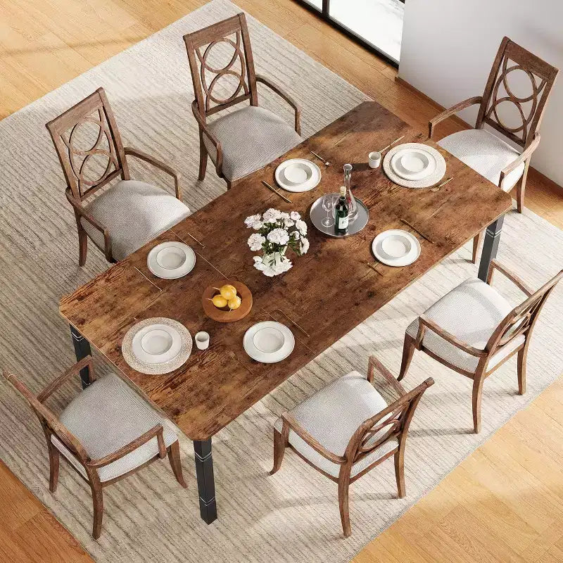 Industrial Long Dining Table for 6-8, Wooden Rectangle Kitchen Table with Heavy Duty Metal Frame Modern Farmhouse Style for Dining Room Kitchen