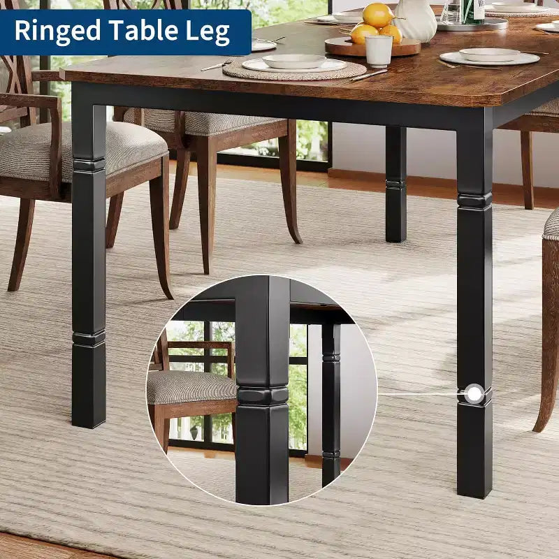 Industrial Long Dining Table for 6-8, Wooden Rectangle Kitchen Table with Heavy Duty Metal Frame Modern Farmhouse Style for Dining Room Kitchen