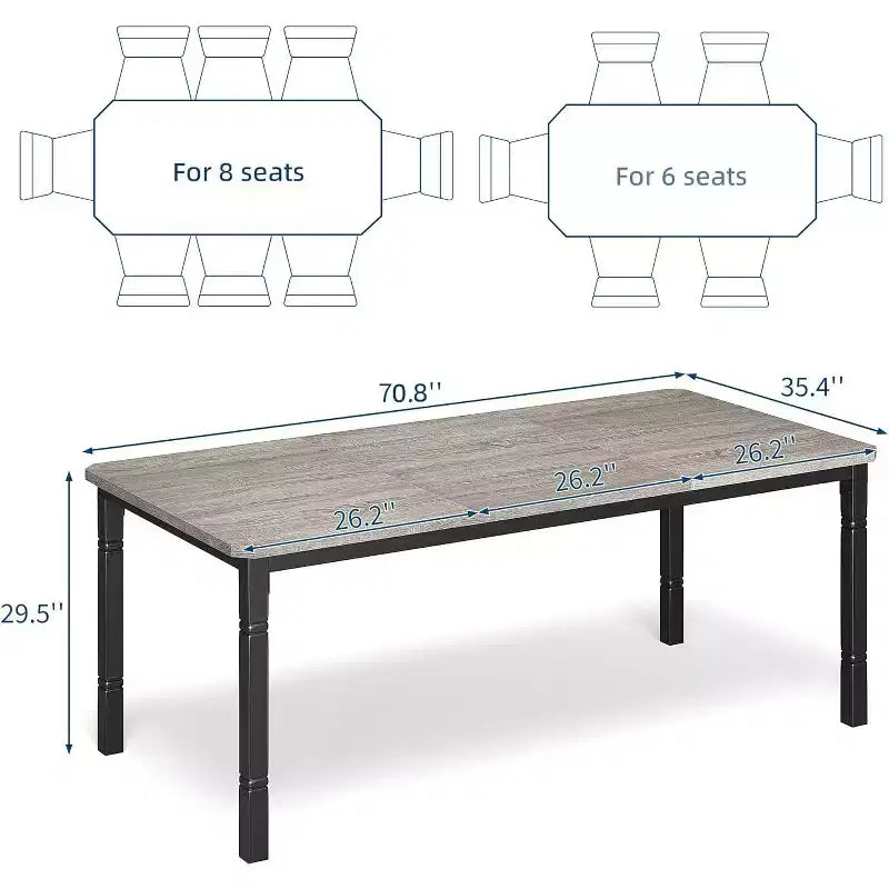 Industrial Long Dining Table for 6-8, Wooden Rectangle Kitchen Table with Heavy Duty Metal Frame Modern Farmhouse Style for Dining Room Kitchen