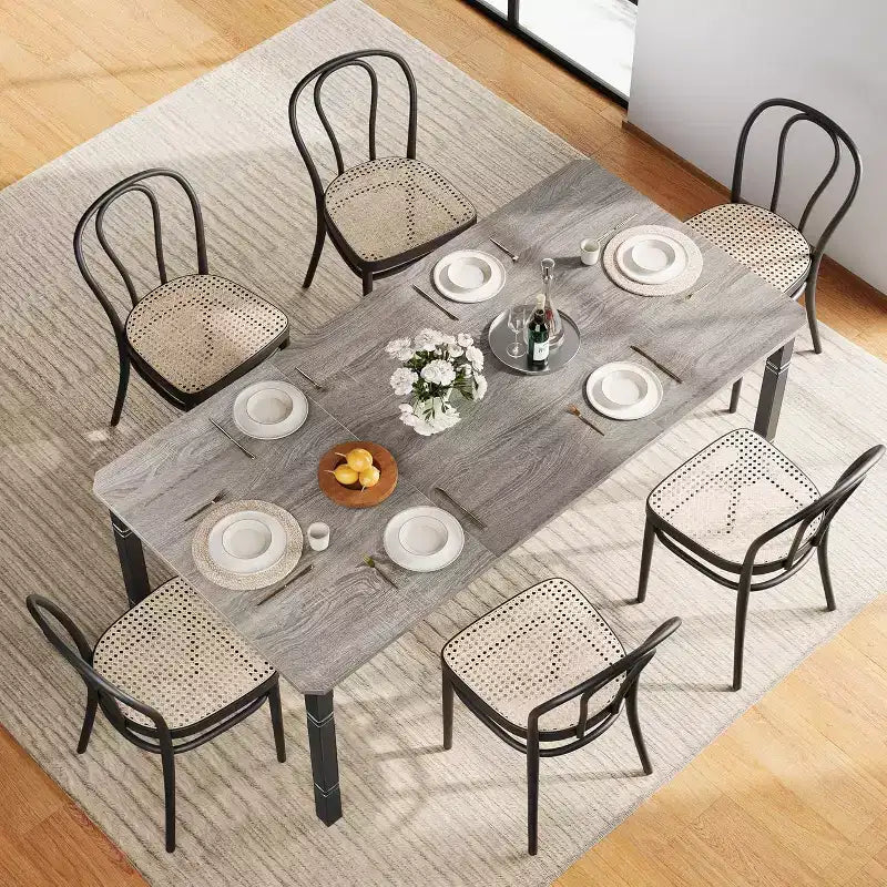 Industrial Long Dining Table for 6-8, Wooden Rectangle Kitchen Table with Heavy Duty Metal Frame Modern Farmhouse Style for Dining Room Kitchen