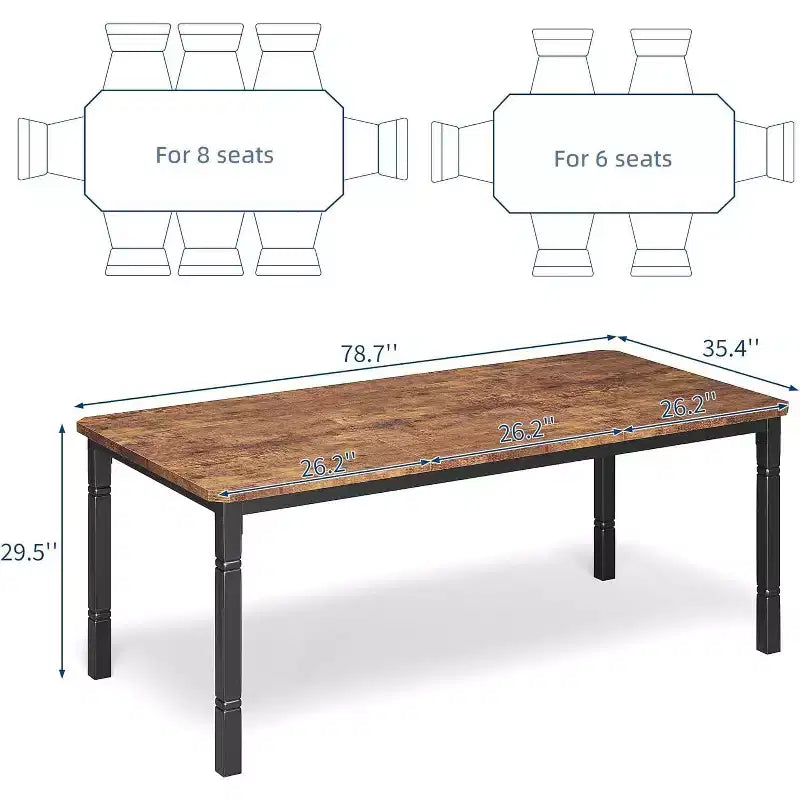 Industrial Long Dining Table for 6-8, Wooden Rectangle Kitchen Table with Heavy Duty Metal Frame Modern Farmhouse Style for Dining Room Kitchen