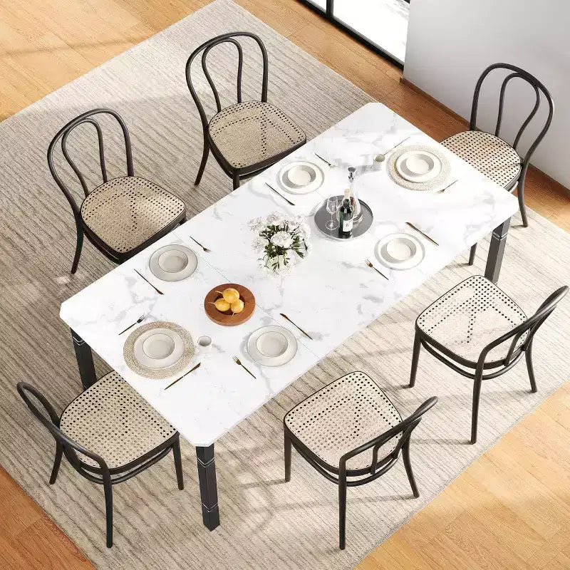 Industrial Long Dining Table for 6-8, Wooden Rectangle Kitchen Table with Heavy Duty Metal Frame Modern Farmhouse Style for Dining Room Kitchen
