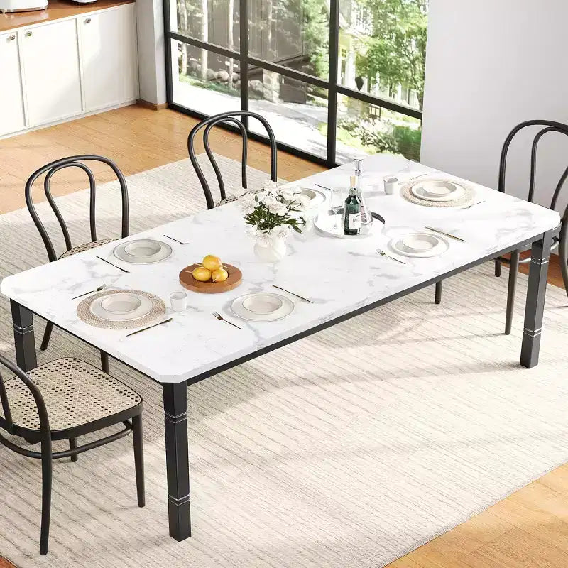 Industrial Long Dining Table for 6-8, Wooden Rectangle Kitchen Table with Heavy Duty Metal Frame Modern Farmhouse Style for Dining Room Kitchen