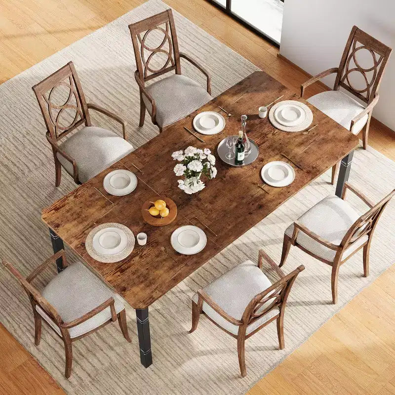 Industrial Long Dining Table for 6-8, Wooden Rectangle Kitchen Table with Heavy Duty Metal Frame Modern Farmhouse Style for Dining Room Kitchen