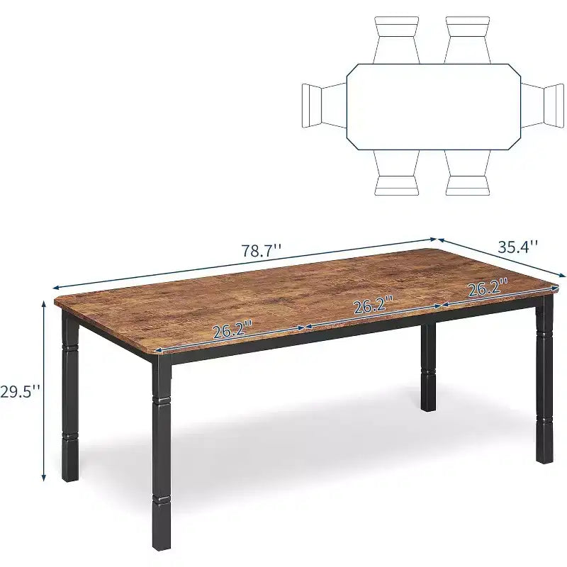 Industrial Long Dining Table for 6-8, Wooden Rectangle Kitchen Table with Heavy Duty Metal Frame Modern Farmhouse Style for Dining Room Kitchen