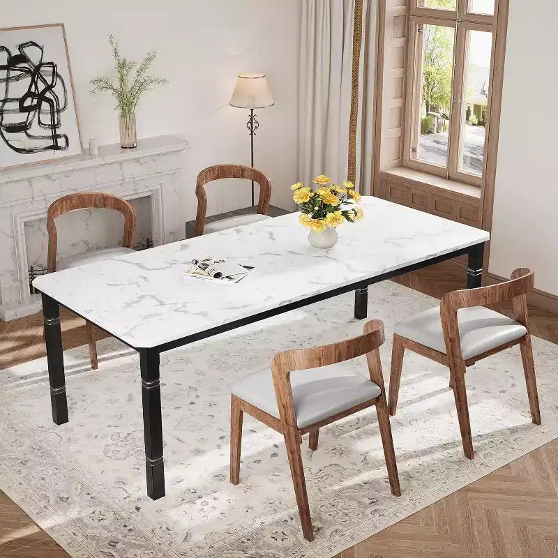 Industrial Long Dining Table for 6-8, Wooden Rectangle Kitchen Table with Heavy Duty Metal Frame Modern Farmhouse Style for Dining Room Kitchen