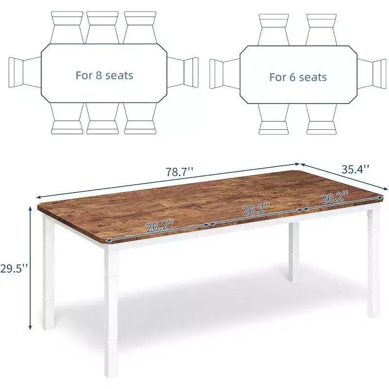 Industrial Long Dining Table for 6-8, Wooden Rectangle Kitchen Table with Heavy Duty Metal Frame Modern Farmhouse Style for Dining Room Kitchen