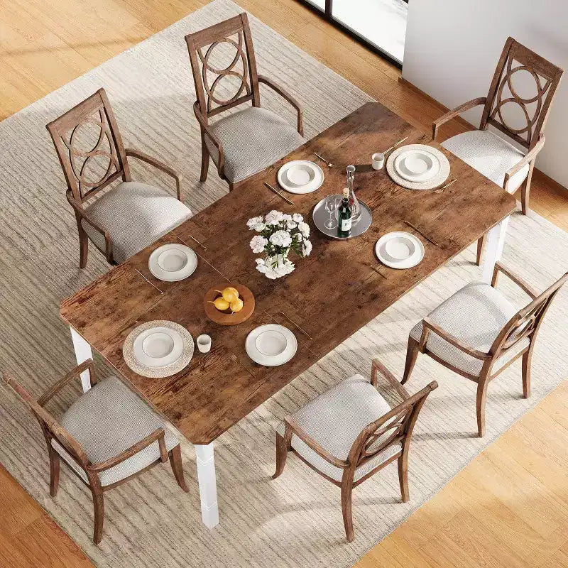 Industrial Long Dining Table for 6-8, Wooden Rectangle Kitchen Table with Heavy Duty Metal Frame Modern Farmhouse Style for Dining Room Kitchen