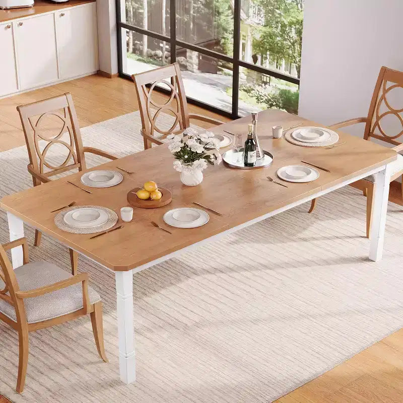 Industrial Long Dining Table for 6-8, Wooden Rectangle Kitchen Table with Heavy Duty Metal Frame Modern Farmhouse Style for Dining Room Kitchen
