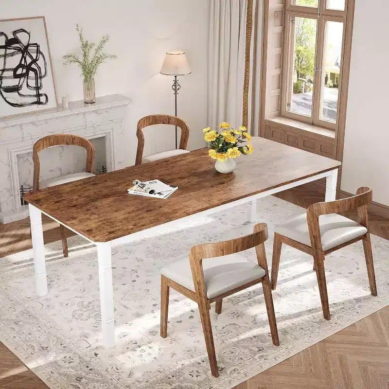 Industrial Long Dining Table for 6-8, Wooden Rectangle Kitchen Table with Heavy Duty Metal Frame Modern Farmhouse Style for Dining Room Kitchen