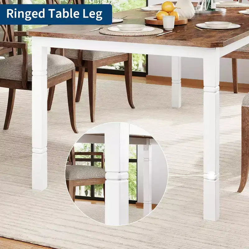 Industrial Long Dining Table for 6-8, Wooden Rectangle Kitchen Table with Heavy Duty Metal Frame Modern Farmhouse Style for Dining Room Kitchen